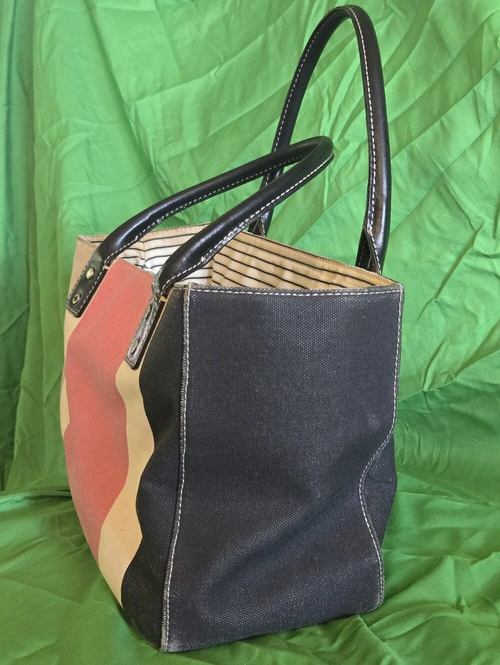 EUC Vintage Kate Spade Y2K Canvas Vertical Cabana Stripe Tote Bag - Rare & HTF